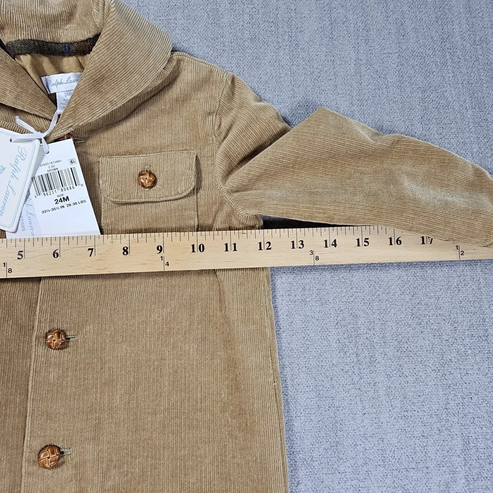 Ralph Lauren Corduroy Coverall‎ Brown 24M One-Piece Long Sleeve Button Patch